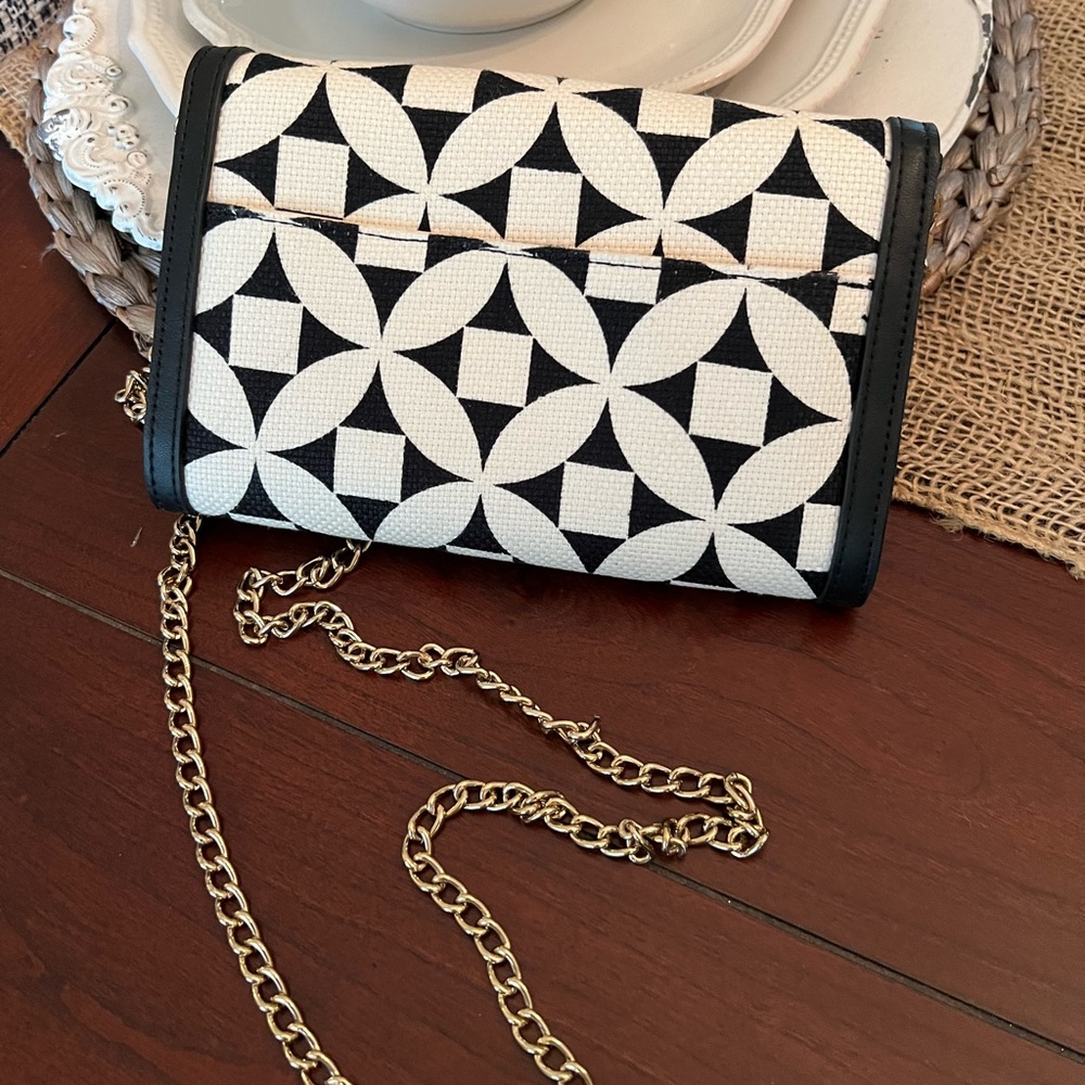 SPARTINA 449 Kiawah Isabelle BLACK & WHITE LINEN & LEATHER Clutch/crossbody - Picture 2 of 5